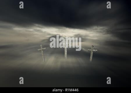 Lent Christ crosses against a sad dark background Stock Photo