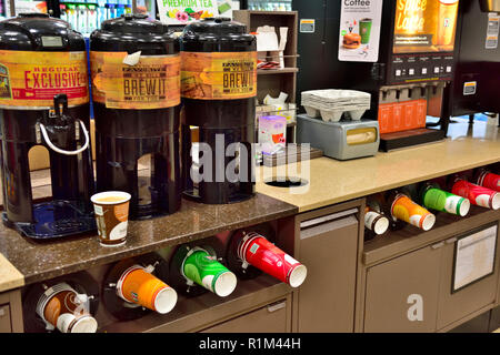 Self service takeaway coffee dispensers with cups in 7-Eleven convenience  store Stock Photo - Alamy