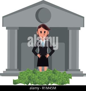 Banker businesswoman with woman at bank building vector illustration graphic design Stock Vector