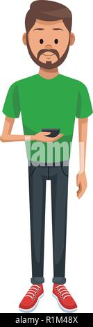 Young Man using smartphone vector illustration graphic design Stock Vector