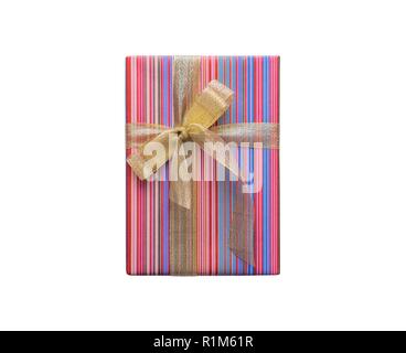 Gift box in bright wrapping paper. Close-up. Stock Photo