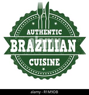 Brazilian cuisine sign or stamp on white background, vector illustration Stock Vector