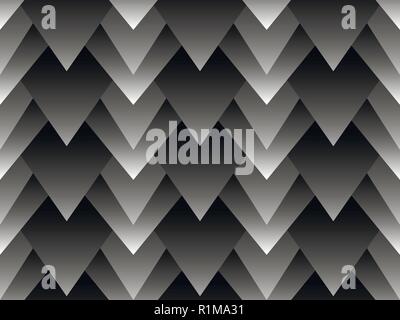 Geometric seamless pattern with layered triangles. Monochrome retro background with black-white gradient. Vector illustration Stock Vector