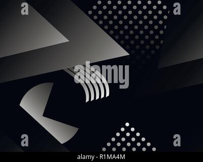 Memphis black and white seamless pattern. Geometric objects with monochrome gradient in the style of memphis. Luxury background in gray shades. Vector Stock Vector