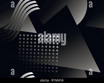 Memphis black and white seamless pattern. Geometric objects with monochrome gradient in the style of memphis. Luxury background in gray shades. Vector Stock Vector
