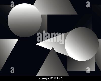 Memphis black and white seamless pattern. Geometric objects with monochrome gradient in the style of memphis. Luxury background in gray shades. Vector Stock Vector