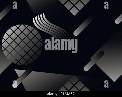 Memphis black and white seamless pattern. Geometric objects with monochrome gradient in the style of memphis. Luxury background in gray shades. Vector Stock Vector