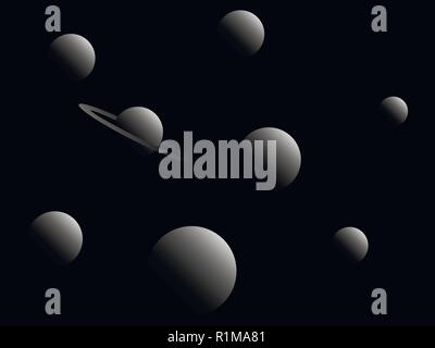 Planets of the solar system. Cosmos in black and white. Retro space landscape in gray shades. Vector illustration Stock Vector