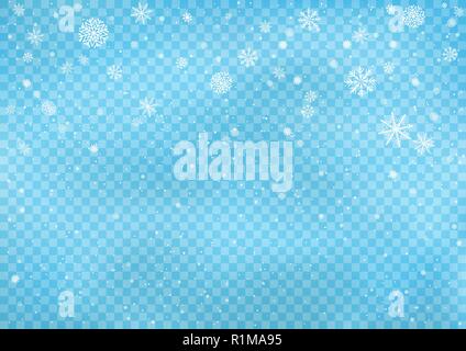 snowfall on blue transparent background Stock Vector