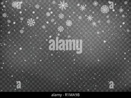 snowfall on dark transparent background Stock Vector