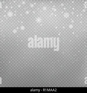 snowfall on gray transparent background Stock Vector