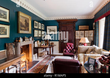 Blue and red toned country style living room Stock Photo