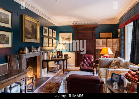 Blue and red toned country style living room Stock Photo