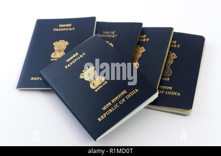 Multiple Indian Passports with white background Stock Photo