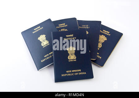 Multiple Indian Passports with white background Stock Photo