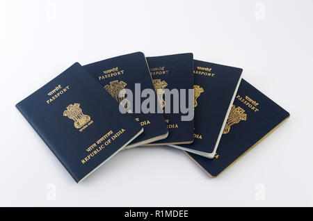 Multiple Indian Passports with white background Stock Photo