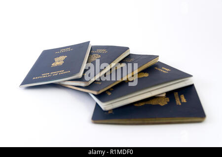 Multiple Indian Passports with white background Stock Photo