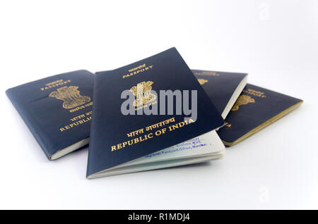 Multiple Indian Passports with white background Stock Photo