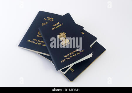 Multiple Indian Passports with white background Stock Photo