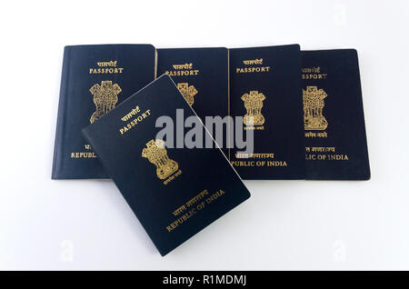 Multiple Indian Passports with white background Stock Photo