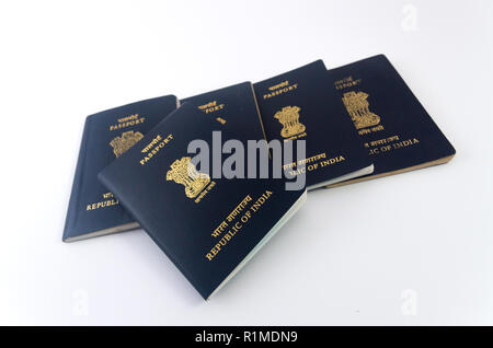 Multiple Indian Passports with white background Stock Photo