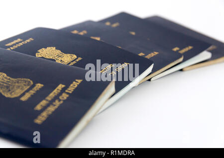 Multiple Indian Passports with white background Stock Photo