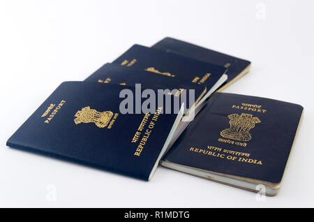 Multiple Indian Passports with white background Stock Photo