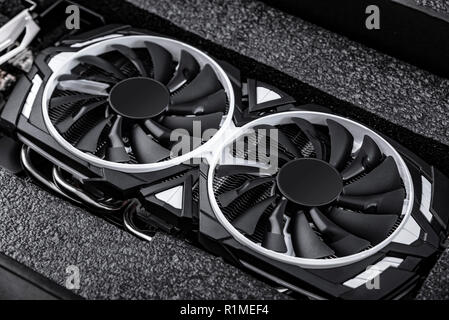 Computer gaming powerful graphic card close-up. Stock Photo