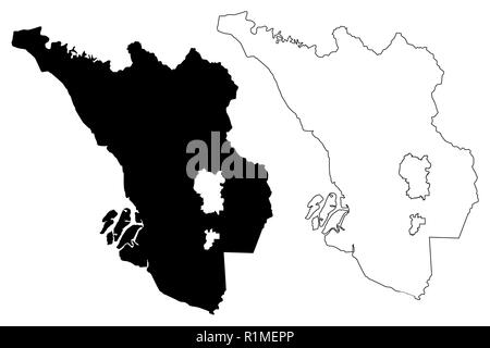 Selangor (States and federal territories of Malaysia, Federation of Malaysia) map vector illustration, scribble sketch Selangor Darul Ehsan map Stock Vector