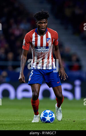 MADRID, SPAIN - NOVEMBER 06: Thomas Teye Partey of Atletico de Madrid in action during the Group A match of the UEFA Champions League between Club Atletico de Madrid and Borussia Dortmund at Estadio Wanda Metropolitano on November 6, 2018 in Madrid, Spain.  (MB Media) Stock Photo