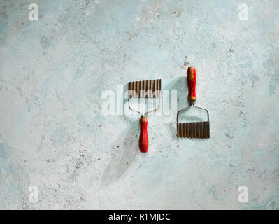 Hyperfocal technique on vintage nut brown utensils Stock Photo