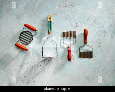 Hyperfocal technique on vintage nut brown utensils Stock Photo
