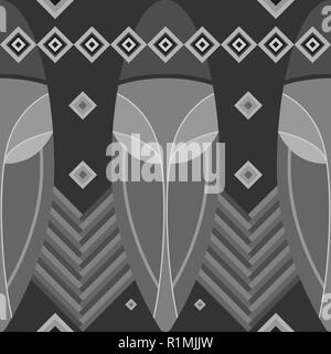 Undiscovered Africa. Ethnic pattern stylized African tribal masks inspired by aboriginal Arts. Seamless pattern, geometric ornaments, ritual motifs. Stock Vector