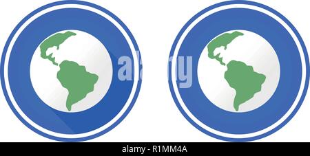 Planet earth round flat icon, use colors blue, red and white Stock Vector
