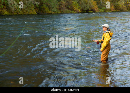 Flyfishing, Packsaddle County Park, Marion County, Oregon Stock Photo