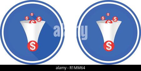 Funnel round flat icon, use colors blue, red and white Stock Vector