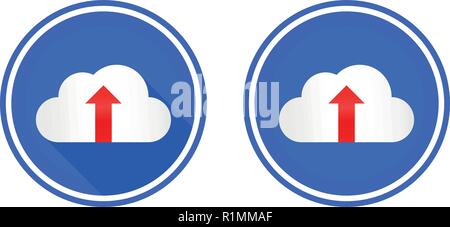 Cloud and up arrow flat icon, upload to web cloud icon, use colors blue, red and white Stock Vector