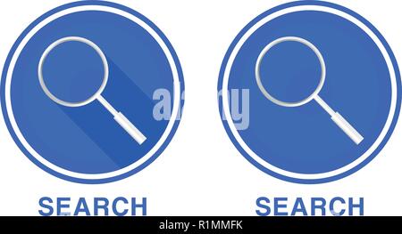 Round flat magnifier icon, Search icon. Two versions of icons Stock Vector