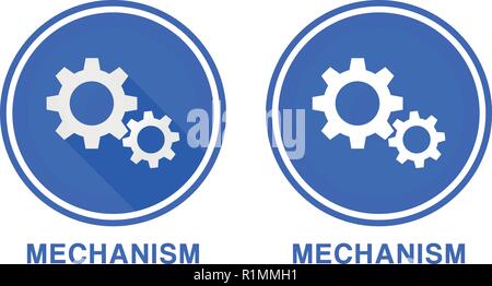Round gear flat icon, the mechanism, settings icon. Two versions of icons Stock Vector
