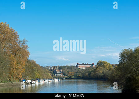 view from ham, surrey, england, over the river thames towards richmond hill and the former star and garter home Stock Photo