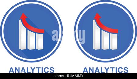 Round Flat Analytics Icon, Graph with Different Columns, negative graph, Business Graphics vector illustration. Two versions of icons Stock Vector