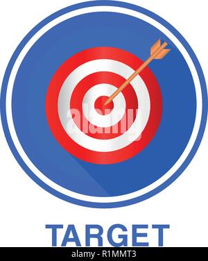 Flat icon of target, targeting, seo marketing, arrow in the center of the target, hitting the target. Stock Vector