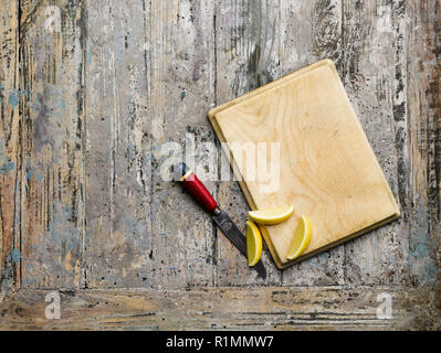 Hyperfocal technique on paint splattered boards with cutting board Stock Photo