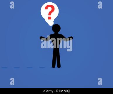 Stick man thinking about a solution to a question, man and question mark vector illustration Stock Vector