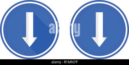 Flat icon down arrow, arrow button, use colors blue, red and white Stock Vector