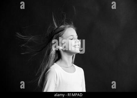 Natural Hair Girl Kid Long Hair Flying In Air Black Background