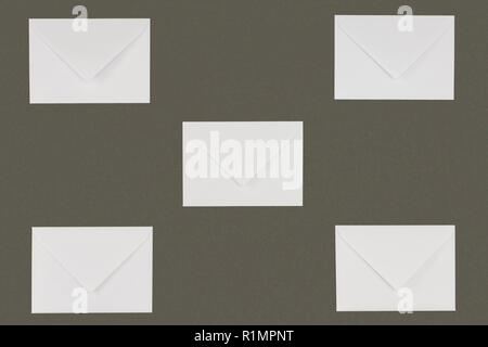 close-up view of closed white envelopes isolated on grey background Stock Photo