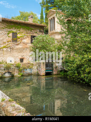 Temple of Clitumnus, small paleochristian church near the town of Campello sul Clitunno between Spoleto and Trevi, Umbria, Italy. Stock Photo