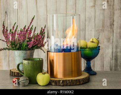 Freestanding Portable Glass And Copper Metal Fireplace Burning Bio