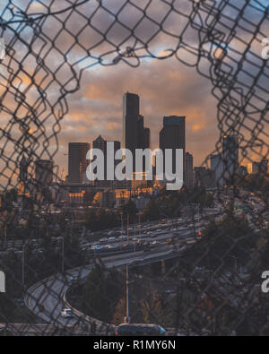 Seattle Skyline at Sunset Stock Photo